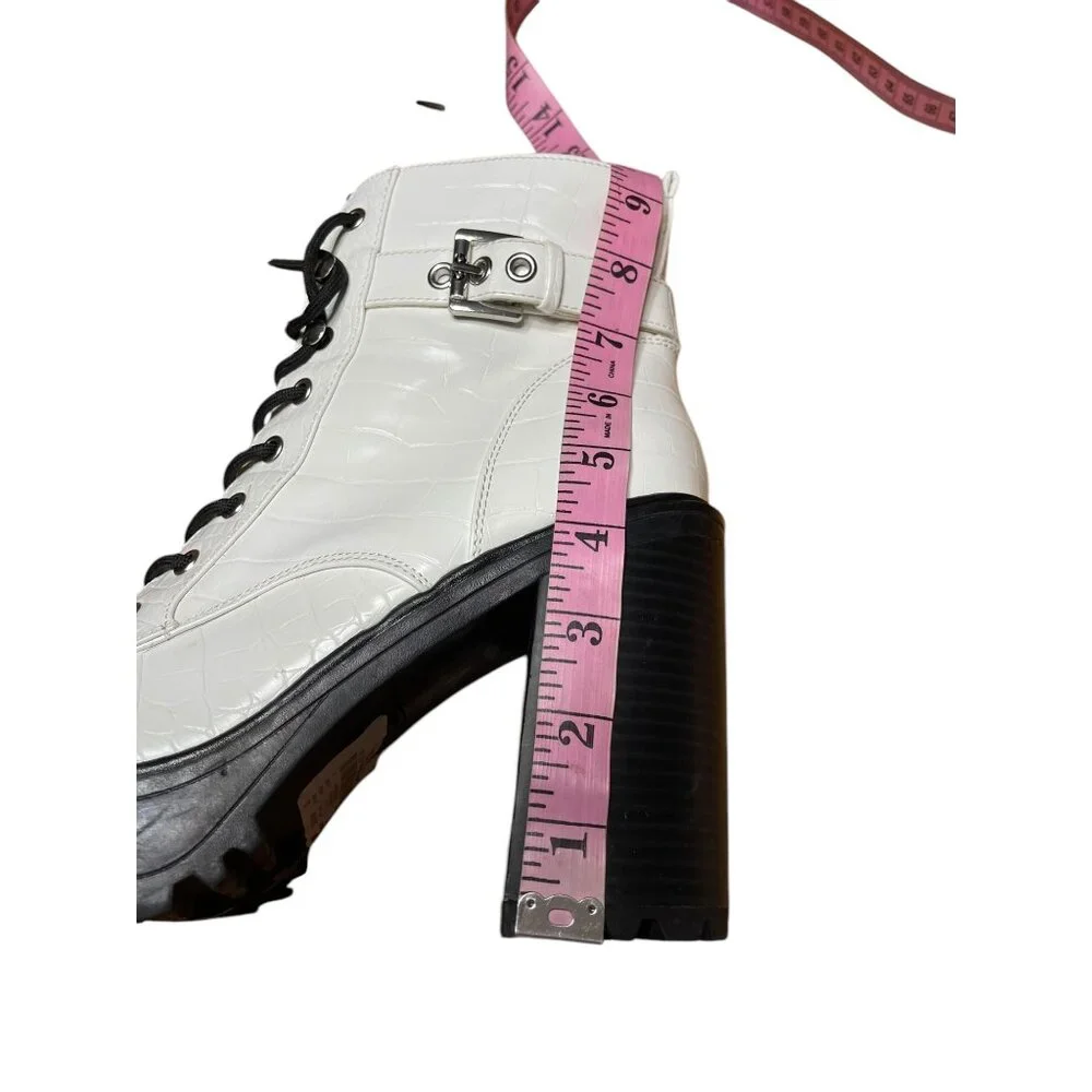 CBG Los Angeles White Croc-Embossed Lace-Up Platform Boots 10M Faux‎ Leather